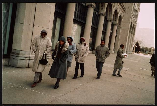Rosa Parks and others picketing in front of General Motors corporate headquarters, Detroit, Michigan (1986).  Courtesy Library of Congress.