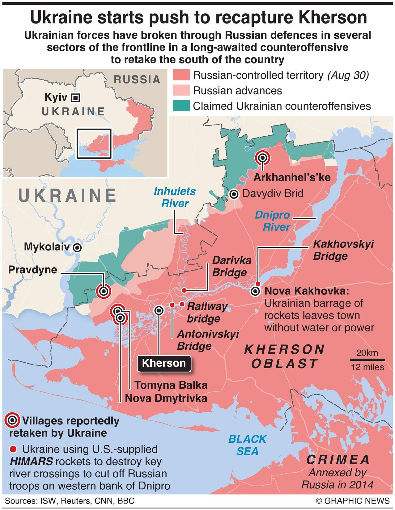 Map detailing Ukraines recent counter offensive in the countries south near the city of Kherson