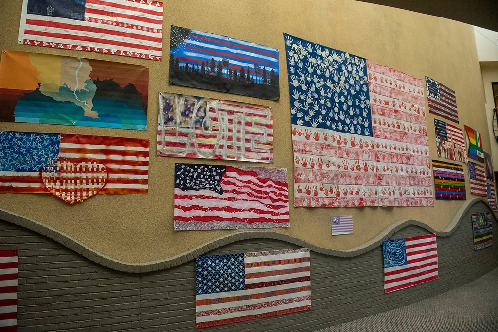 The Unity Flag Project in the Lobby in the Leu Center for the Visual Arts at Belmont University in Nashville, Tennessee.