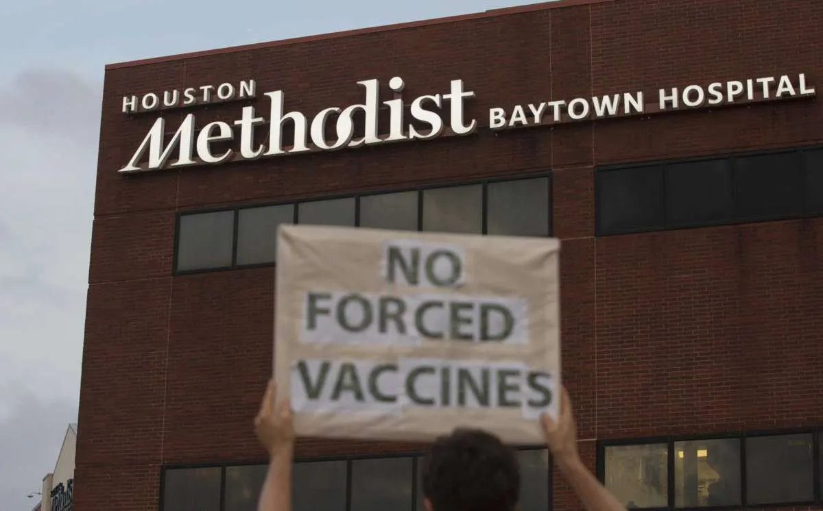 Vaccine Protestors outside of Houston Methodist Hospital