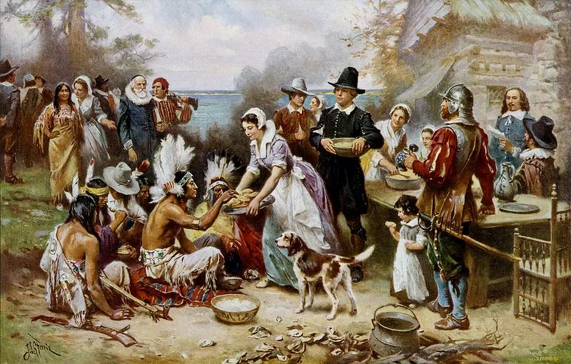 Pilgrims at first thanksgiving