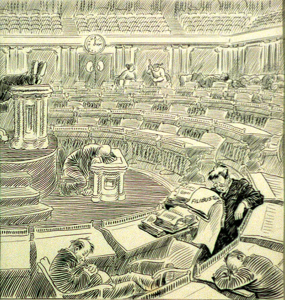 Cartoon depicting a Senate filibuster by artist John T. McCutcheon