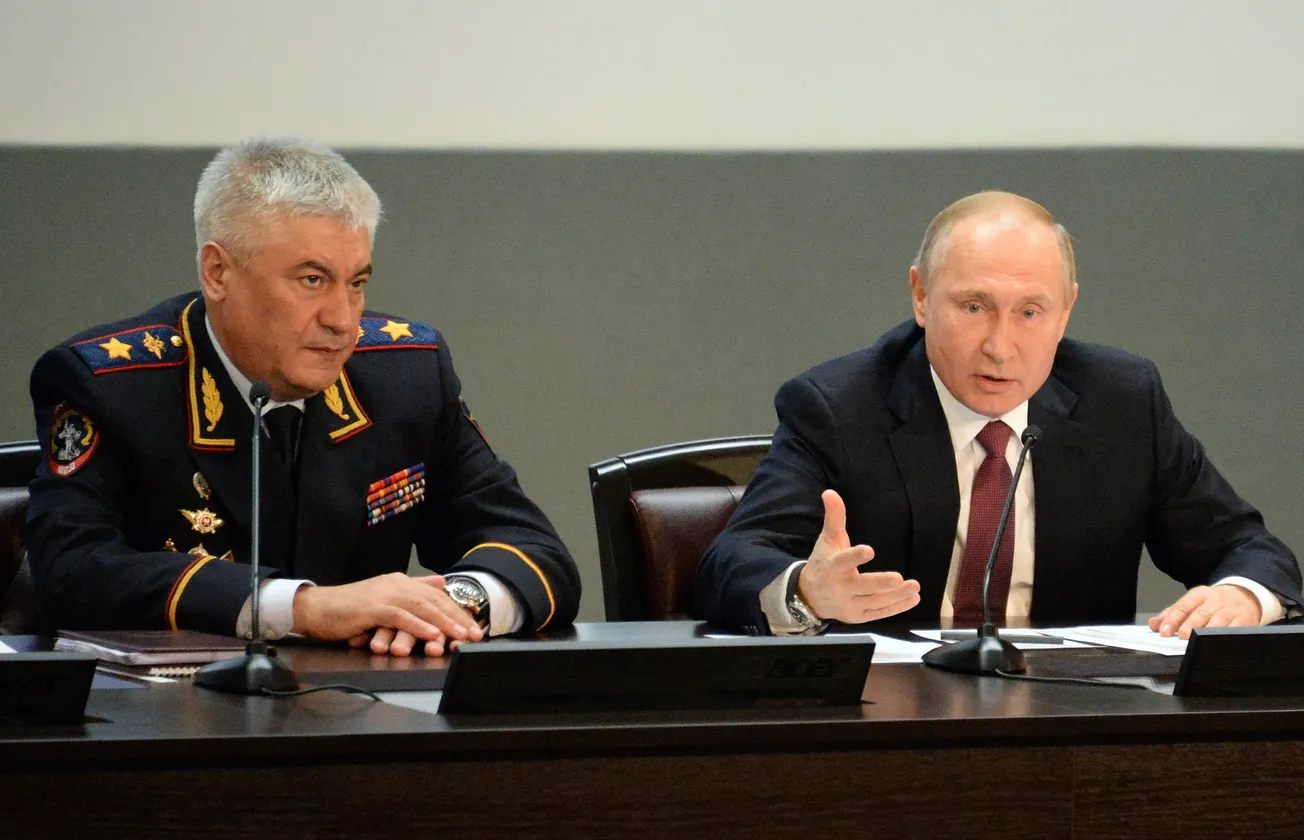 Vladimir Putin and Minister of internal Affairs, police General Vladimir Kolokoltsev" Standard License.