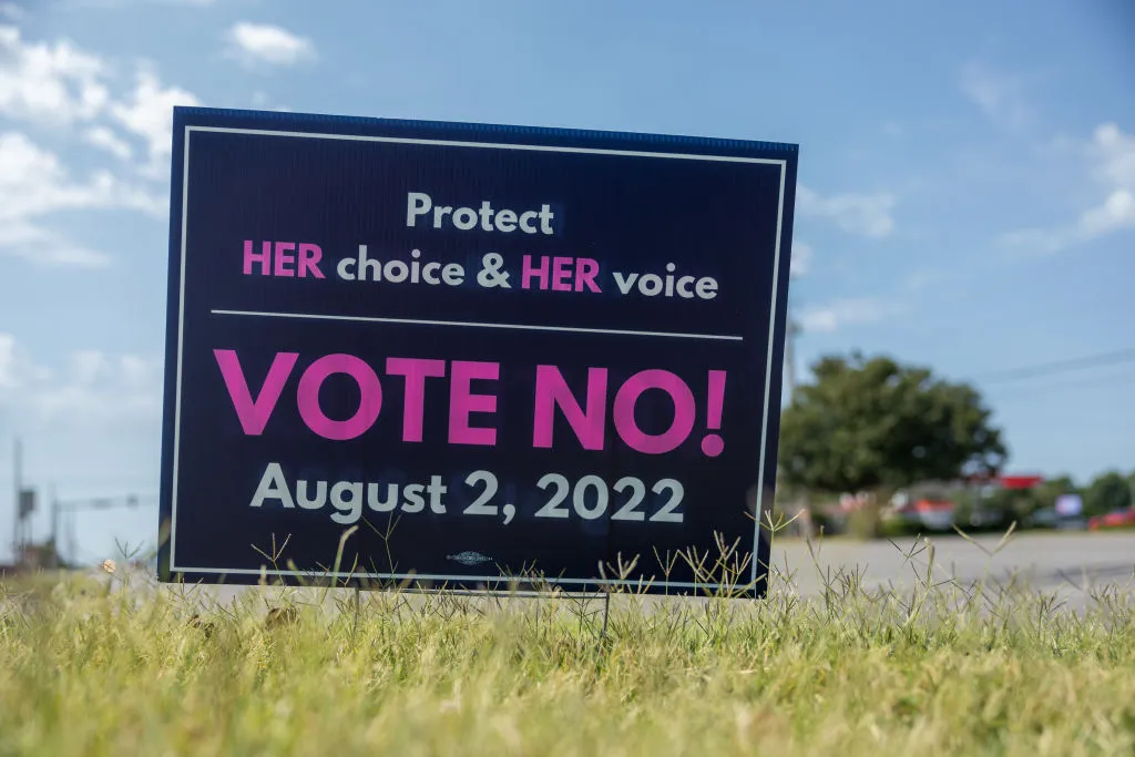 A pro-choice election sign is seen in Wichita, Kansas on Tuesday August 2nd
