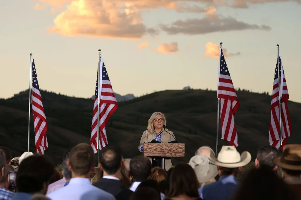U.S. Rep. Liz Cheney (R-WY) gives a concession speech to supporters during a primary night event