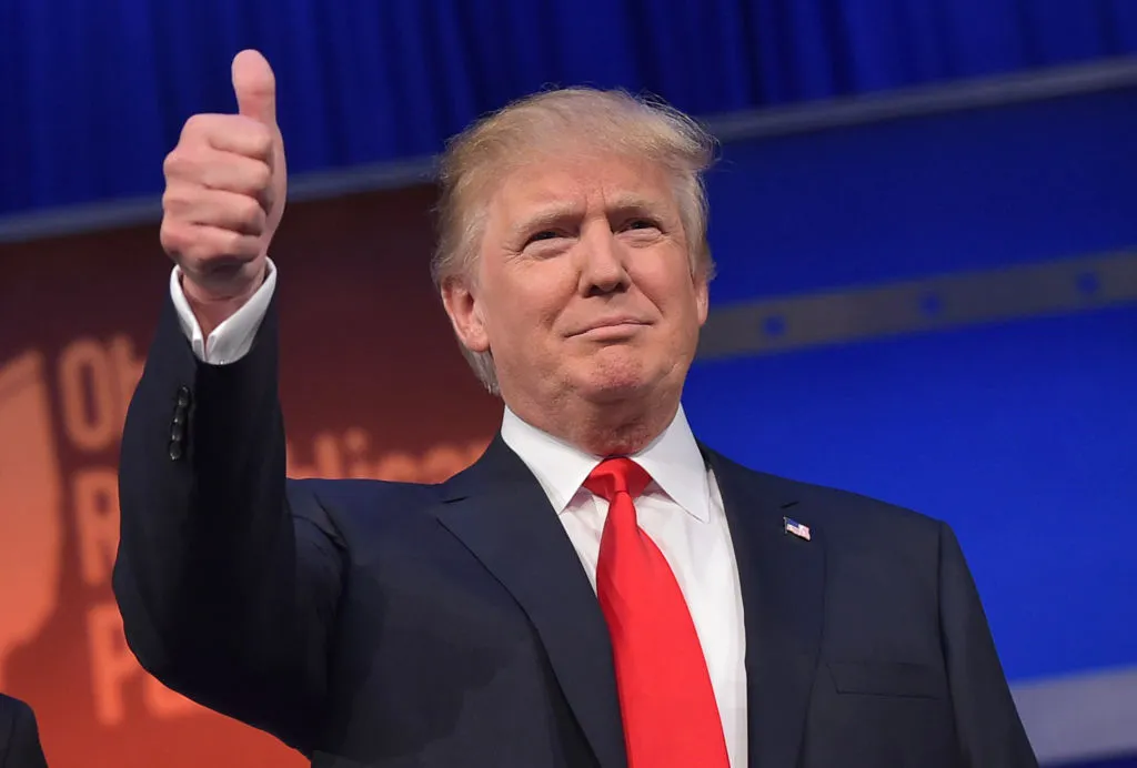 Former president of the United States Donald Trump giving a thumbs up at recent rally