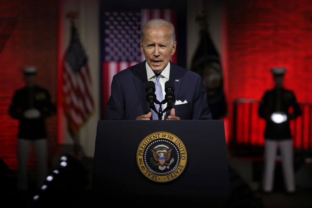 President Joe Biden delivers a primetime speech at Independence National Historical Park