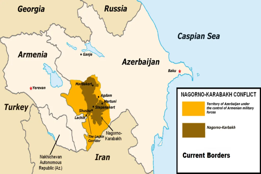Map of 2020's Nagorno-Karabakh conflict between Armenia and Azerbaijan <https://creativecommons.org/licenses/by-sa/4.0>,